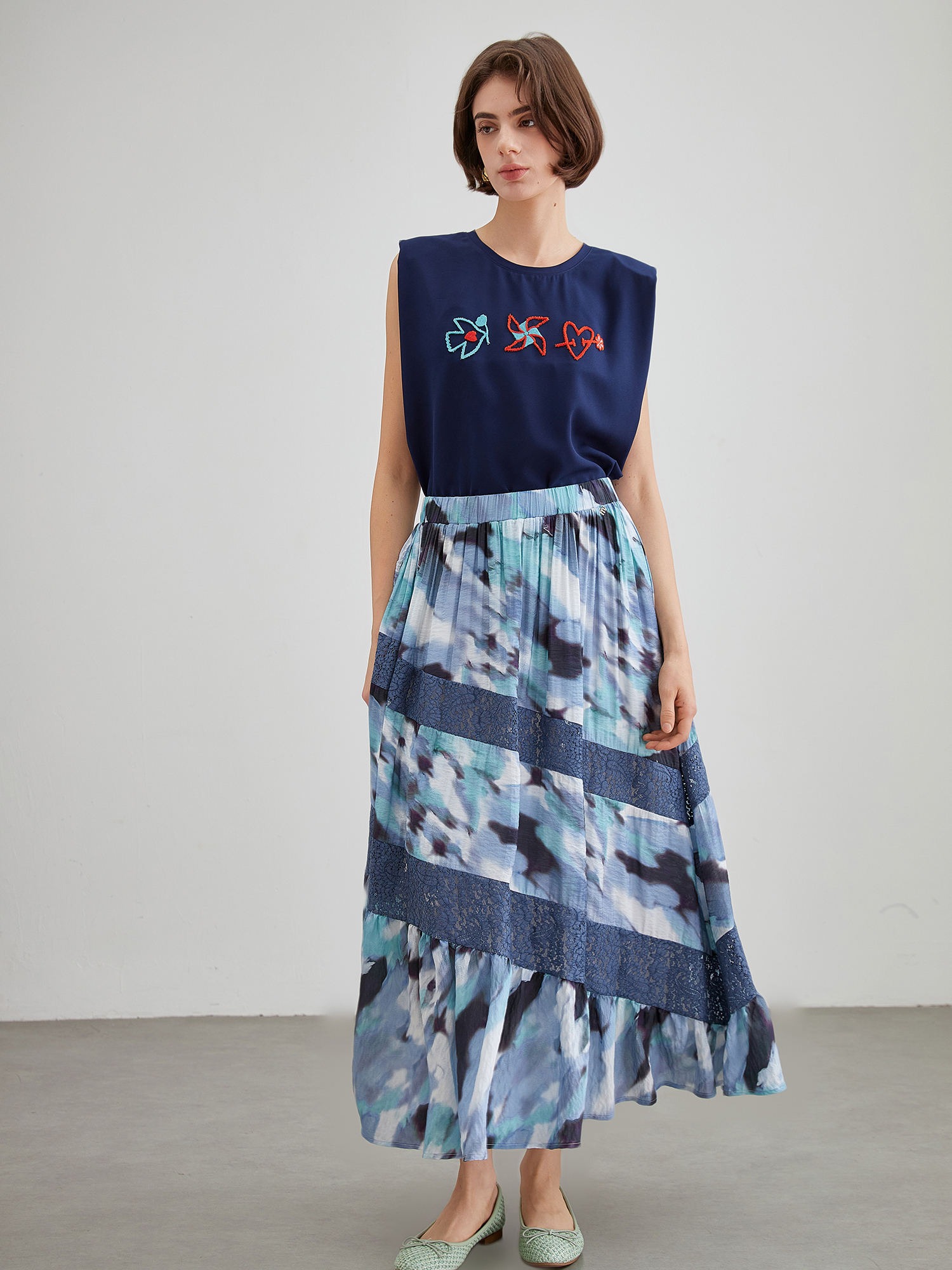 mi-tu刺繡印花背心