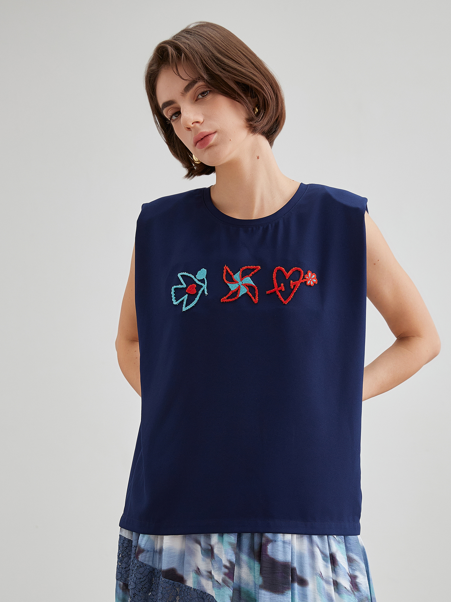 mi-tu刺繡印花背心