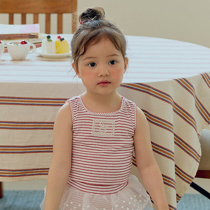 正韓夏UEO 兩色小馬布標條紋背心