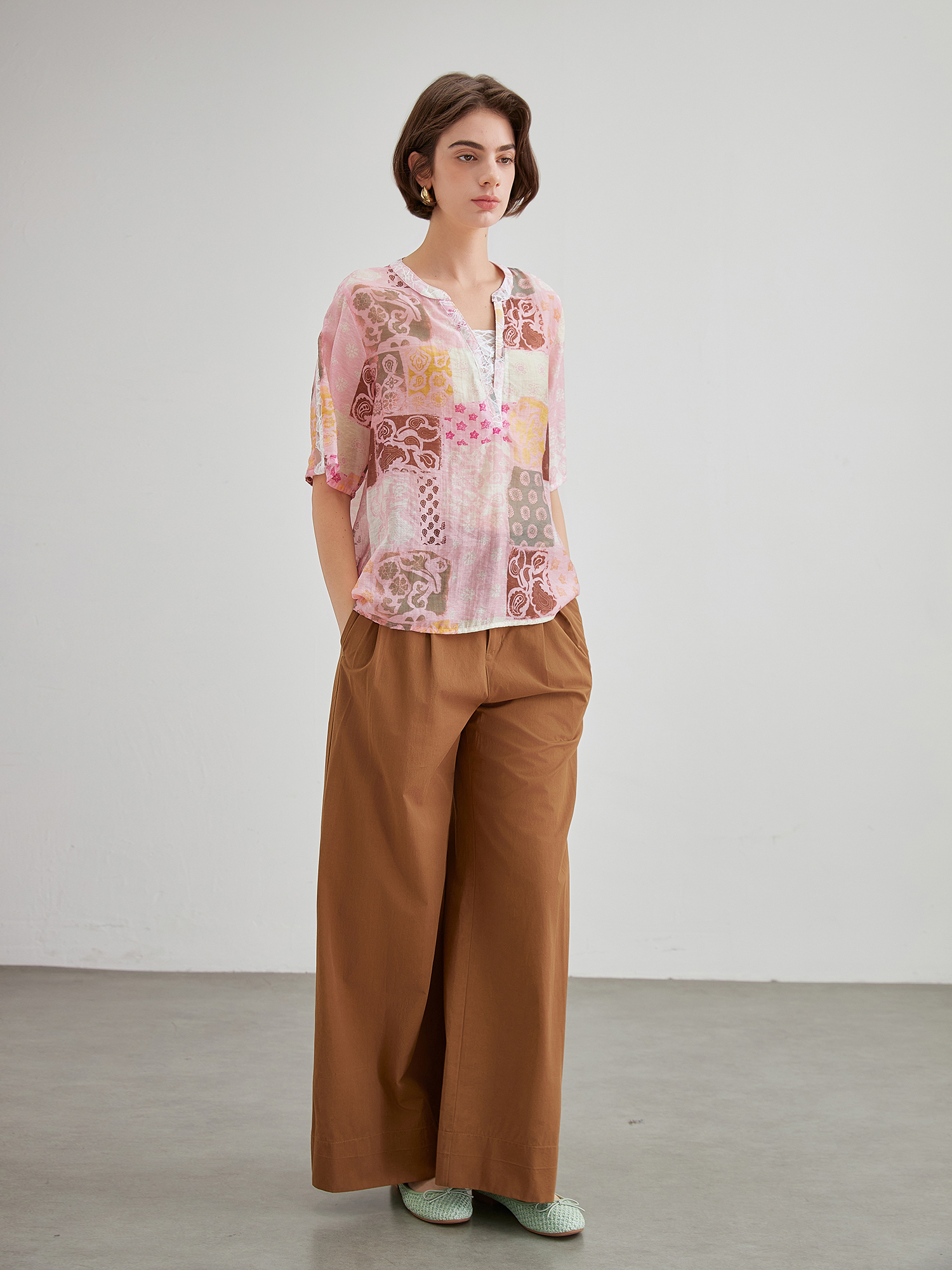 mi-tu 拼接印花T恤