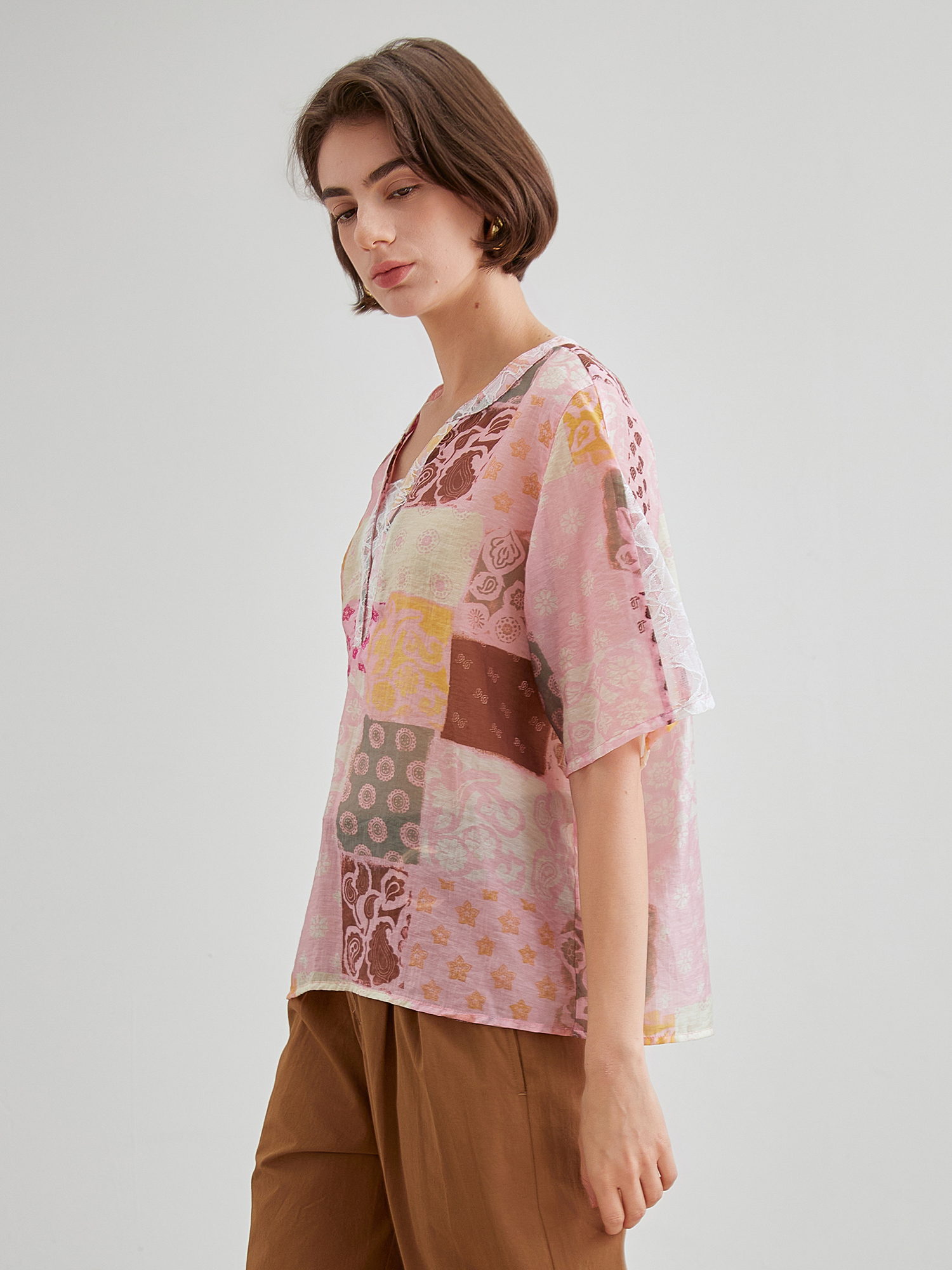 mi-tu 拼接印花T恤