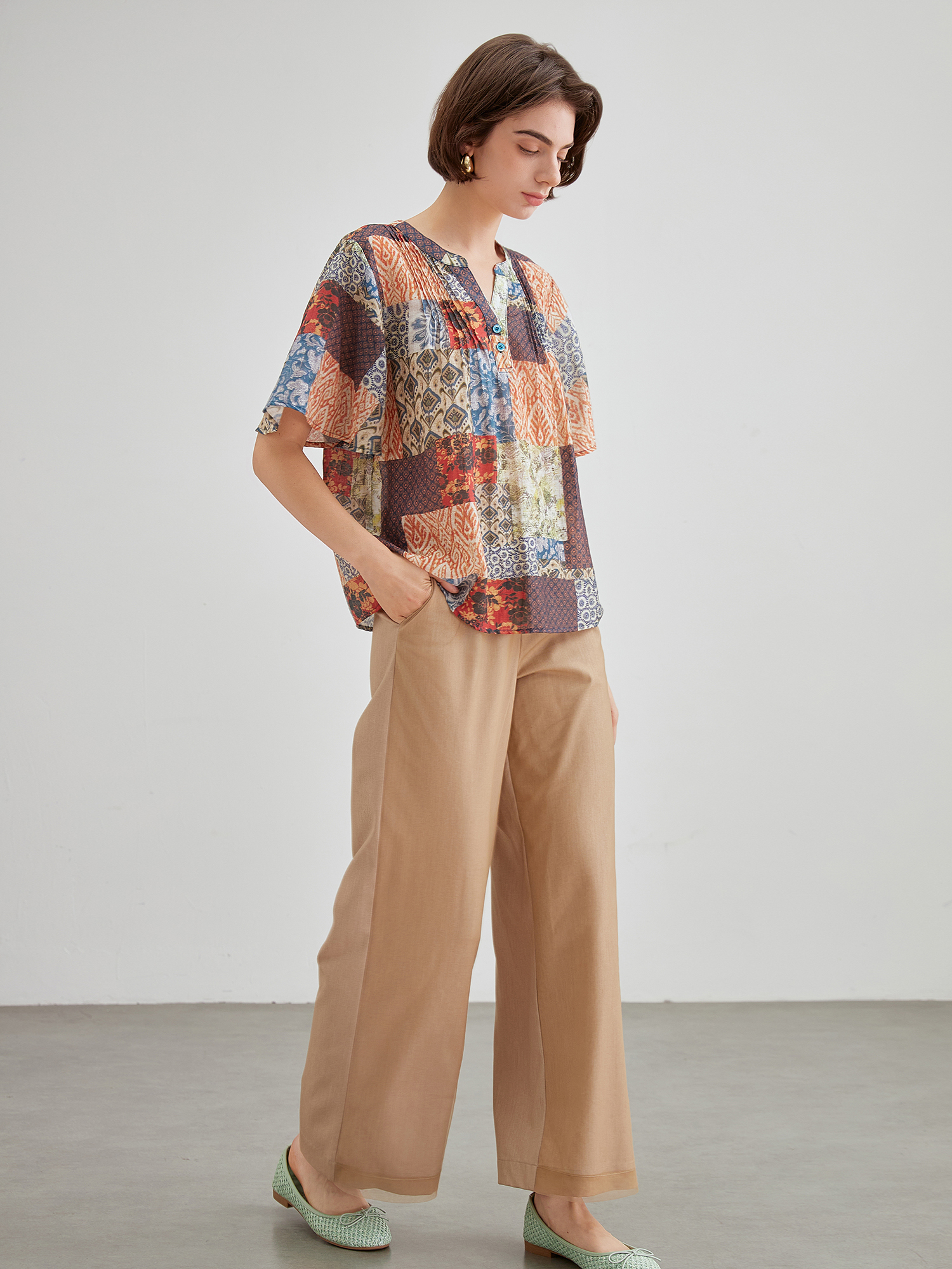 mi-tu 印花拼接T恤