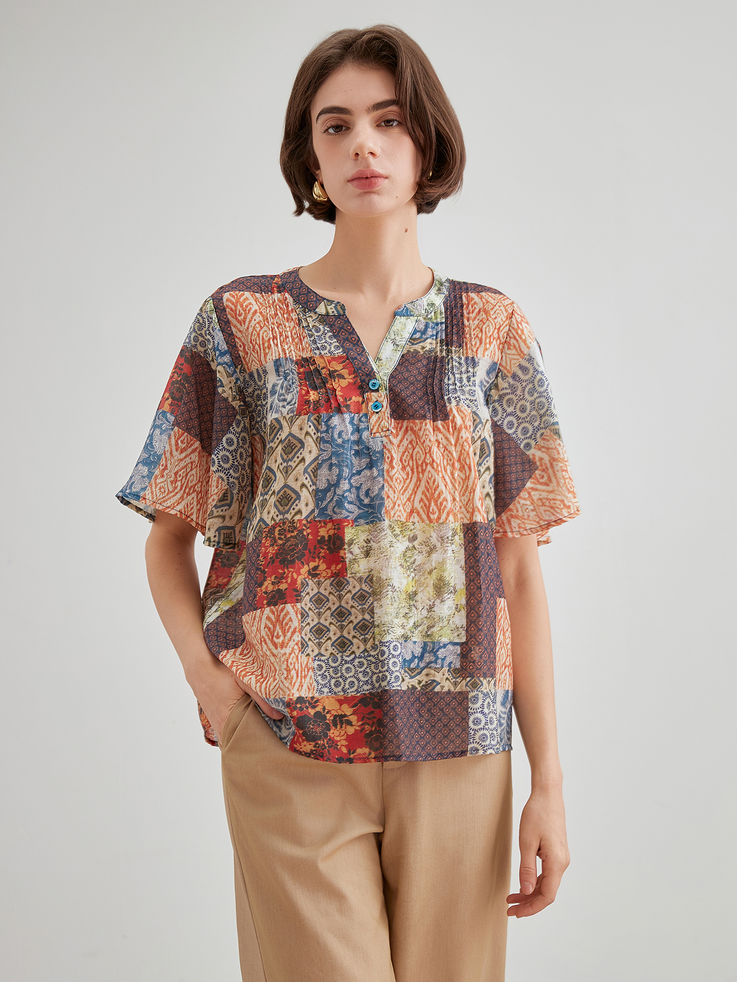 mi-tu 印花拼接T恤