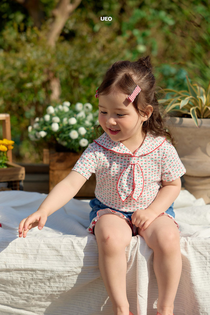 正韓夏UEO 兩色碎花海軍領上衣
