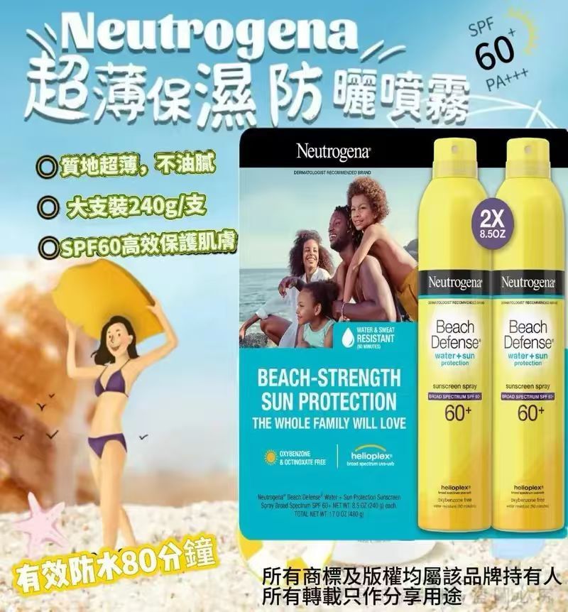 【預購】H041457 Neutrogena  60+防曬噴霧2支裝