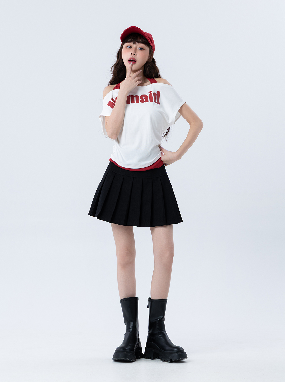 撞色假兩件字體上衣