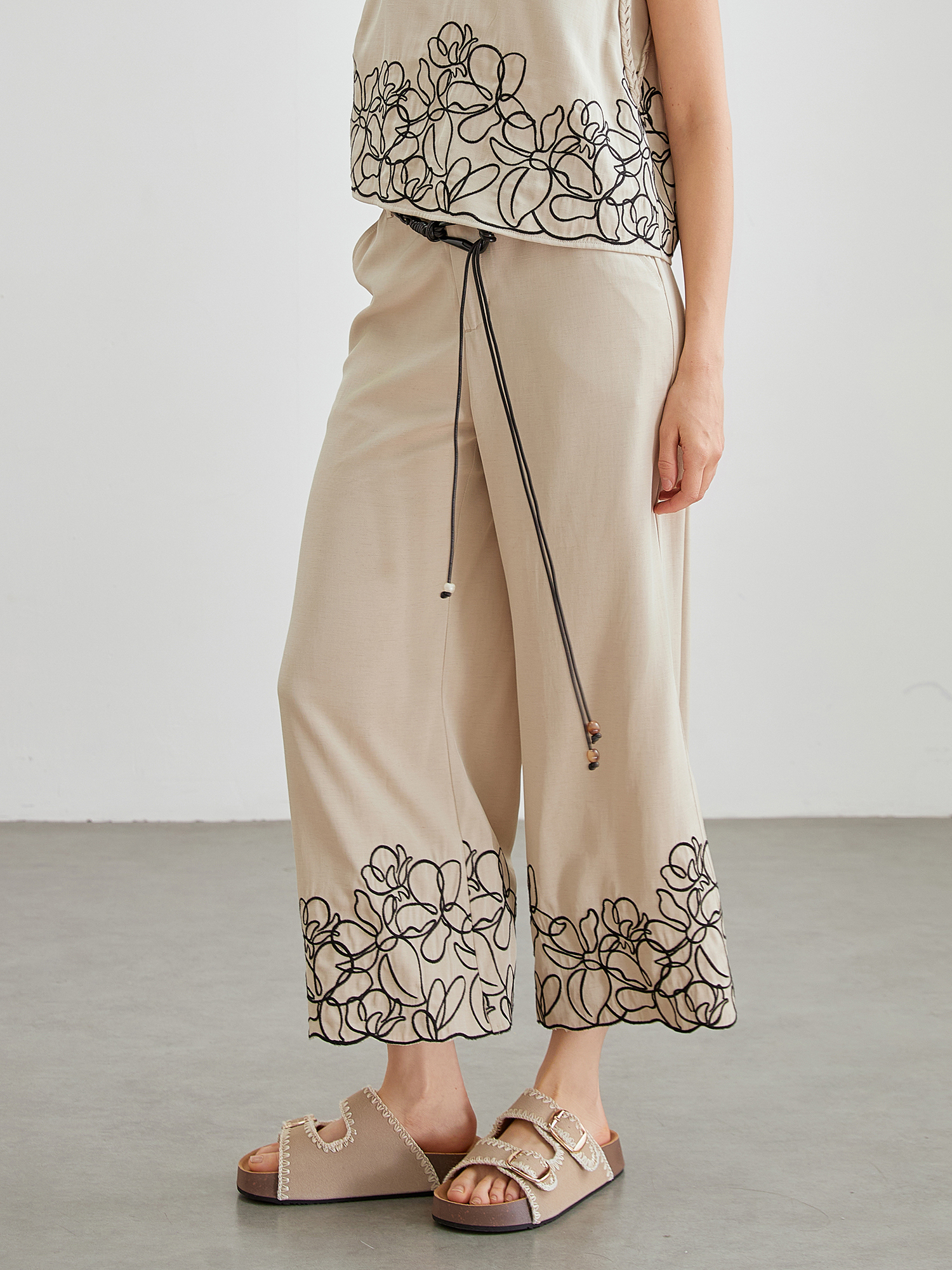 mi-tu 刺繡印花闊腿褲