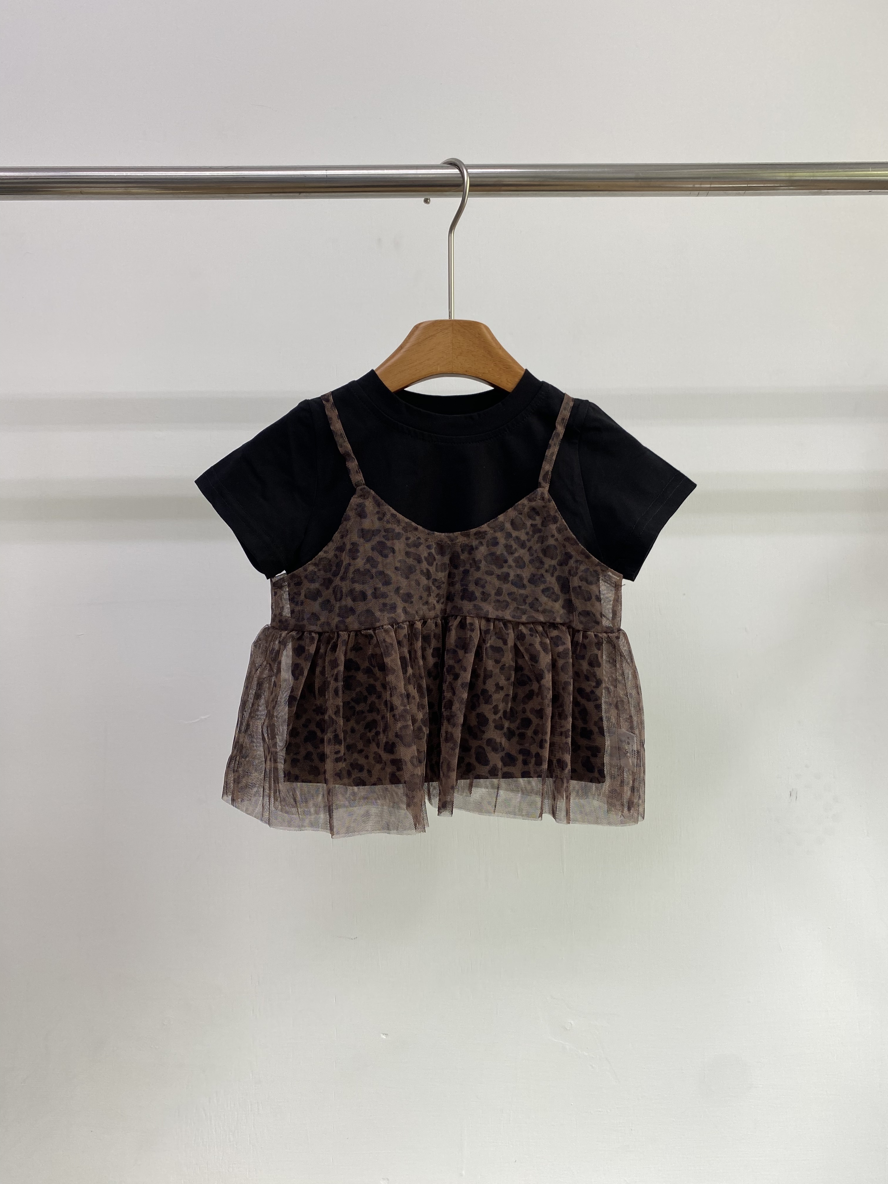 A04890豹紋紗短袖兩件套