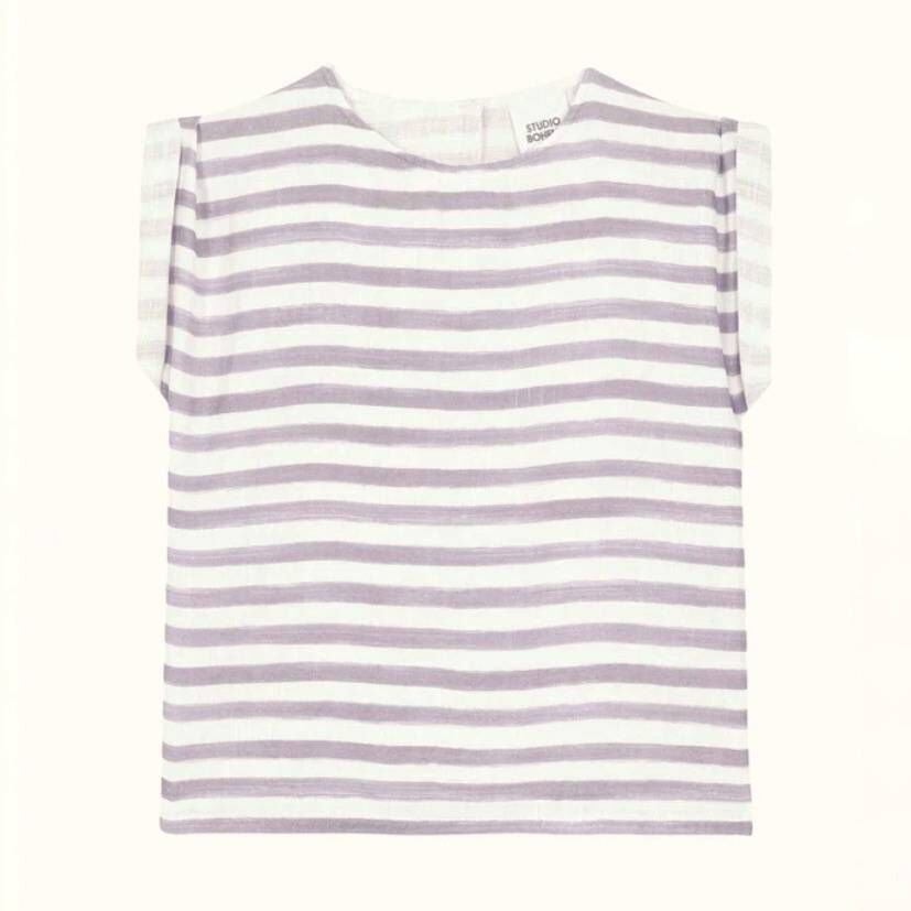 STUDIO BOHEME 鳶尾花紫反折袖條紋上衣 BLOUSE PRASLIN - RAYURES IRIS