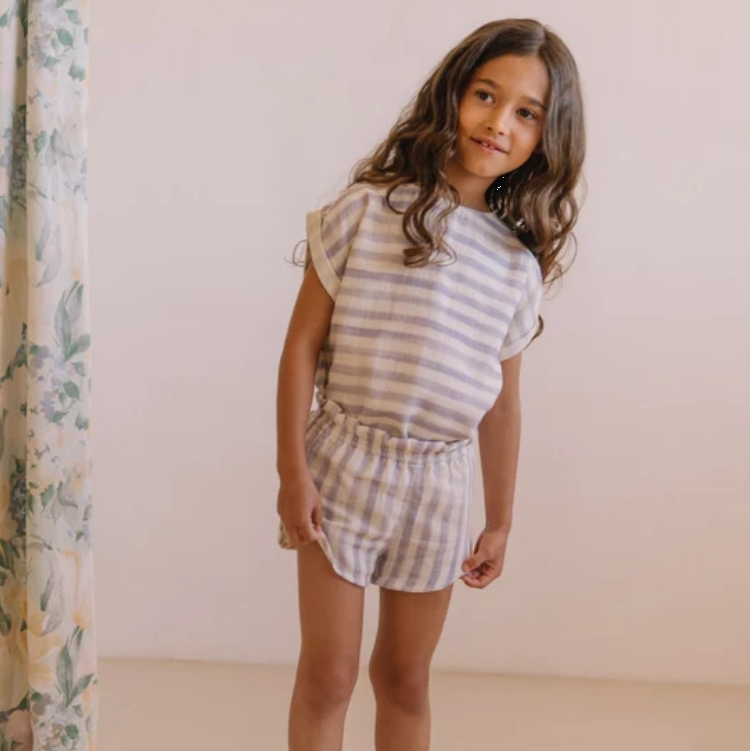 STUDIO BOHEME 鳶尾花紫反折袖條紋上衣 BLOUSE PRASLIN - RAYURES IRIS