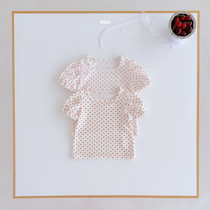 正韓夏UEO 兩色愛心澎袖上衣