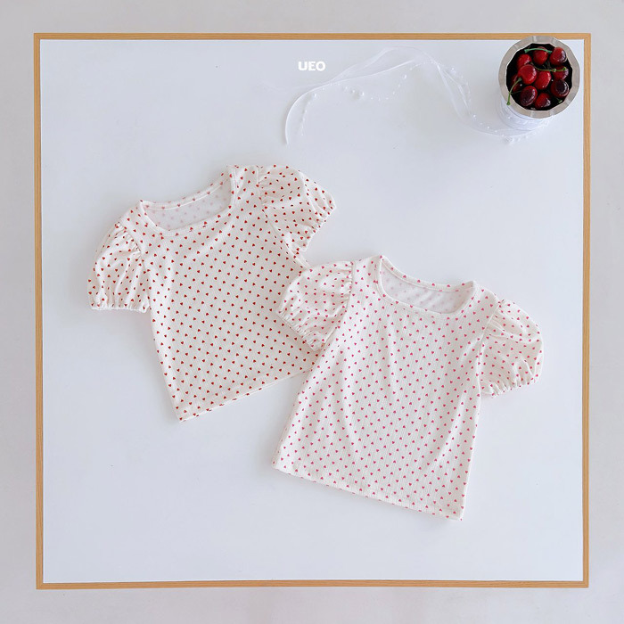 正韓夏UEO 兩色愛心澎袖上衣