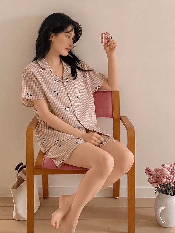 [4,000件熱銷] Juuneedu｜[短袖睡衣] Puppy Gingham Check Pajama [3 colors]（☁️關鍵字J198)