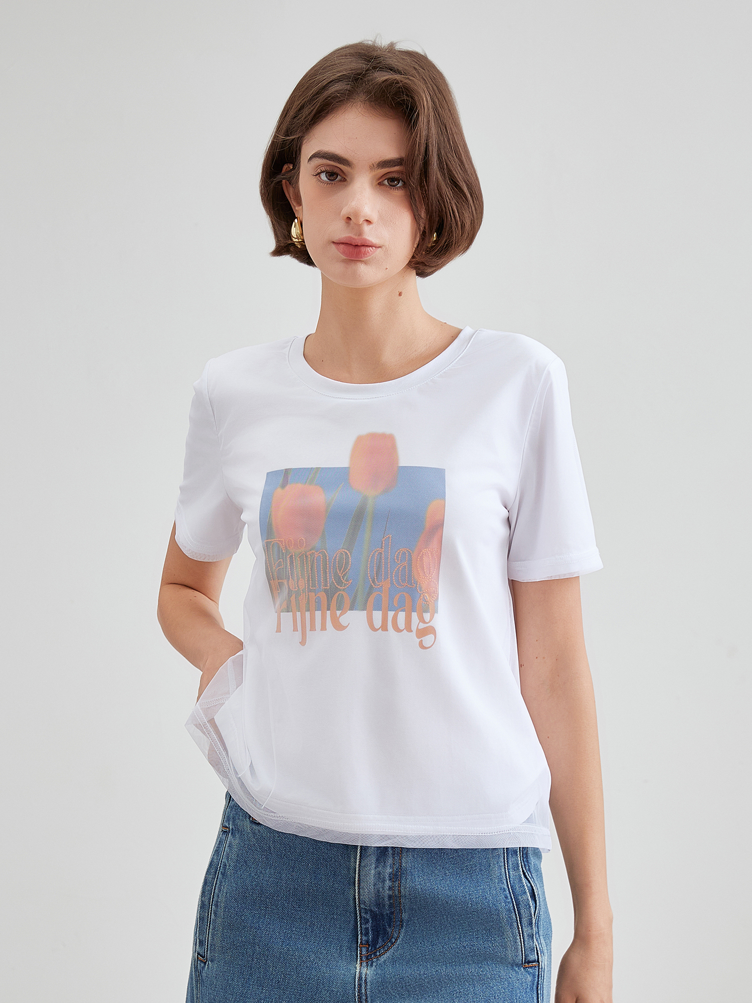 mi-tu 網紗印花T恤