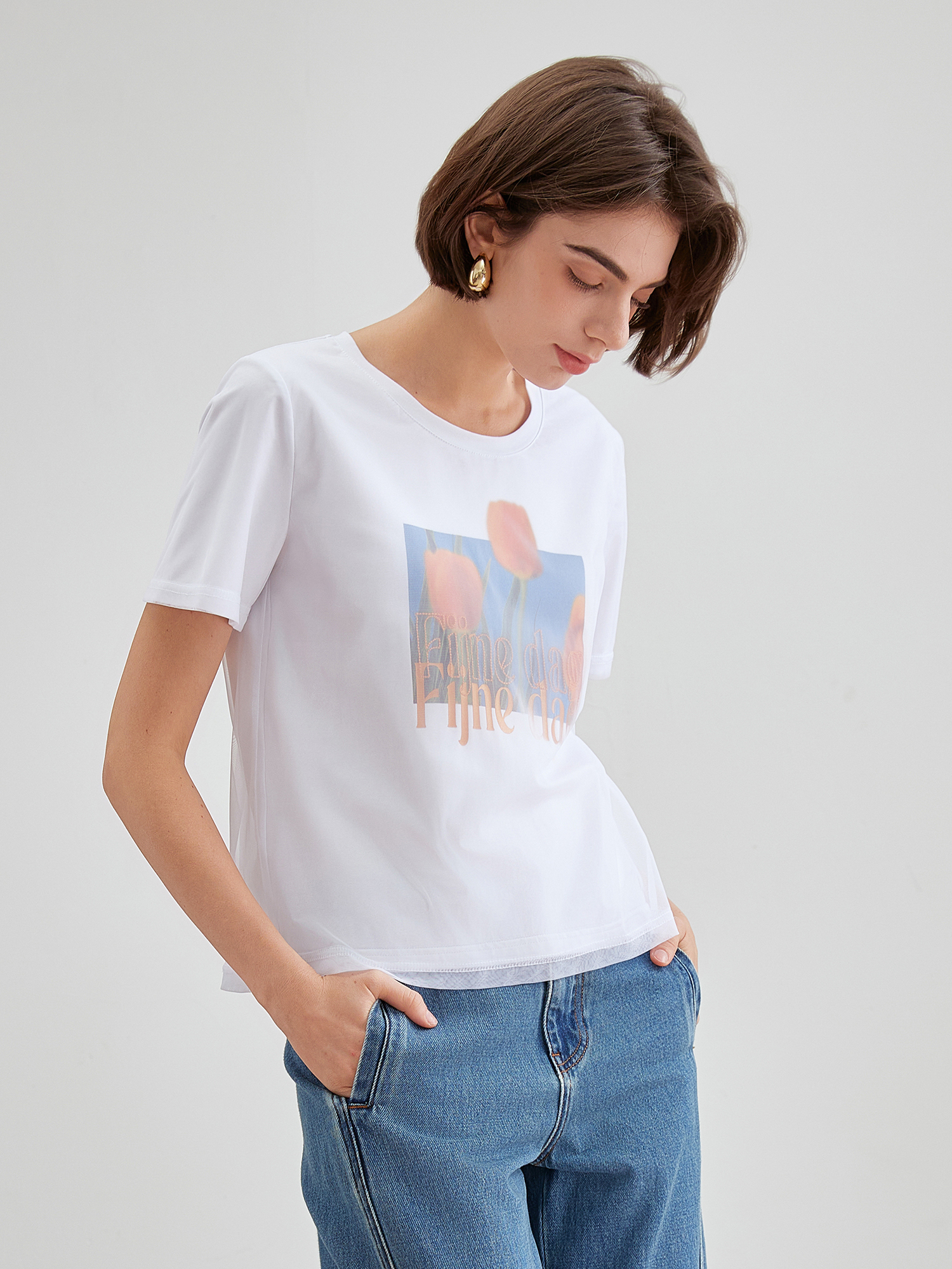 mi-tu 網紗印花T恤