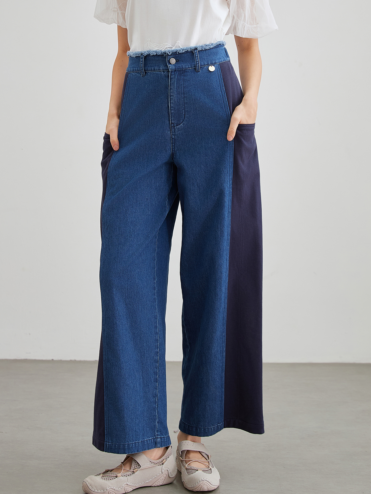 mi-tu patchwork wide-leg jeans