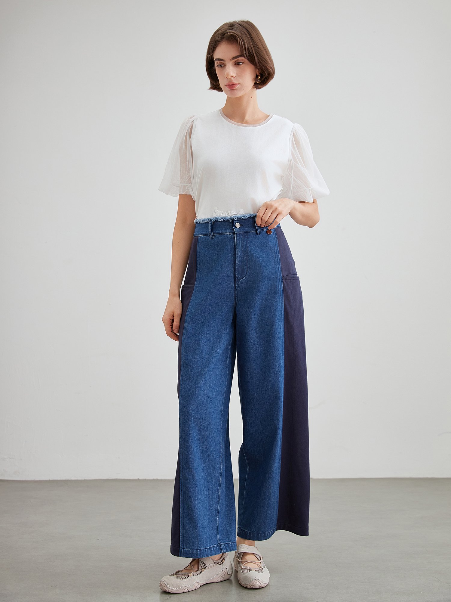 mi-tu patchwork wide-leg jeans