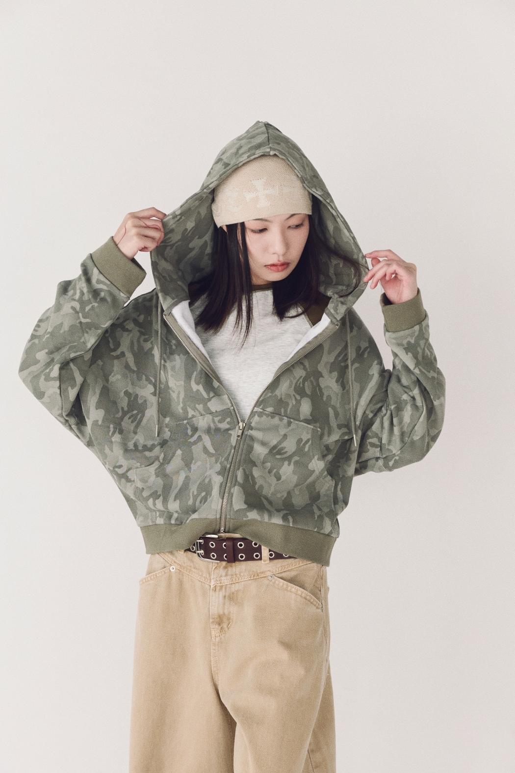 迷彩連帽短寬外套