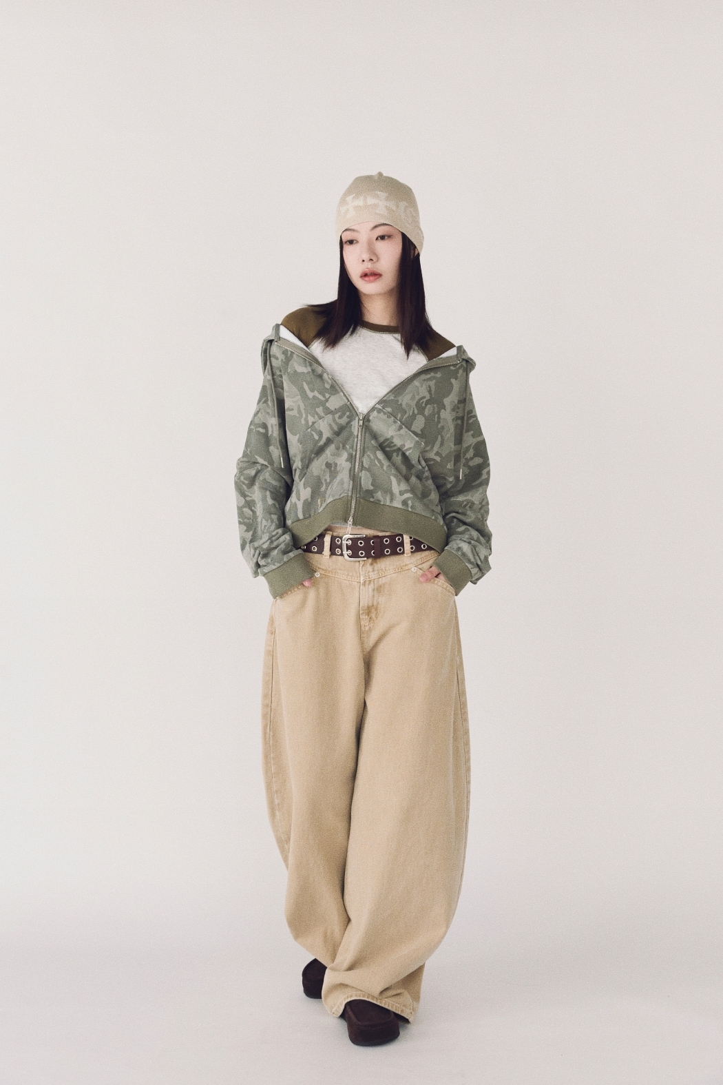 迷彩連帽短寬外套