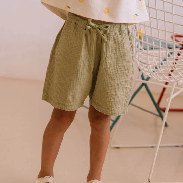 STUDIO BOHEME 壓紋綁帶五分褲 BERMUDA BASILE - VERT GOLDEN