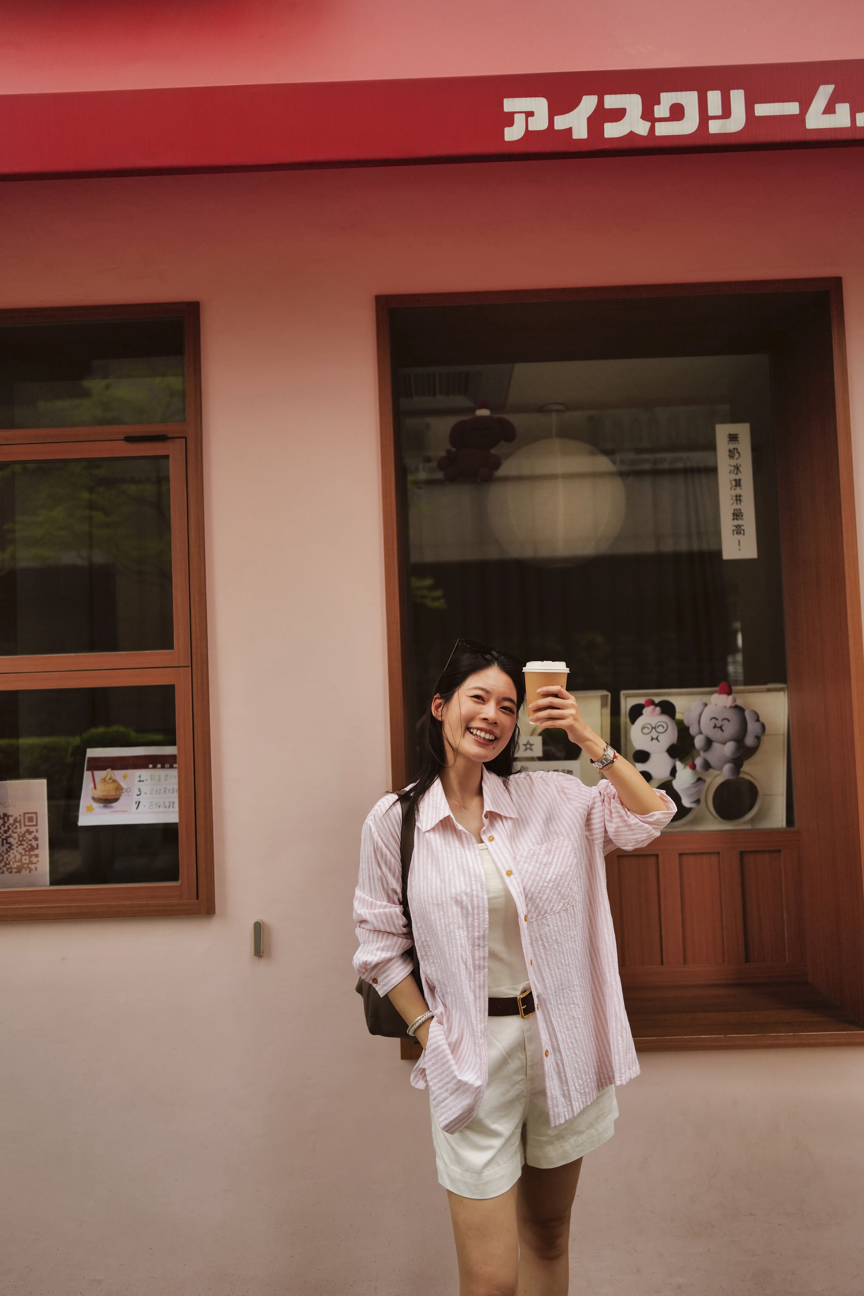 清新直條斜紋口袋襯衫-嫩粉