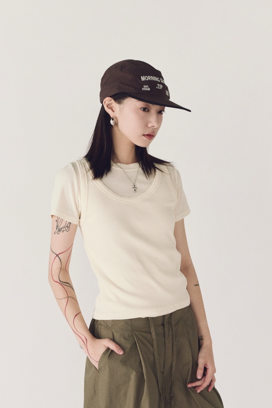 疊搭雙層上衣-鵝黃