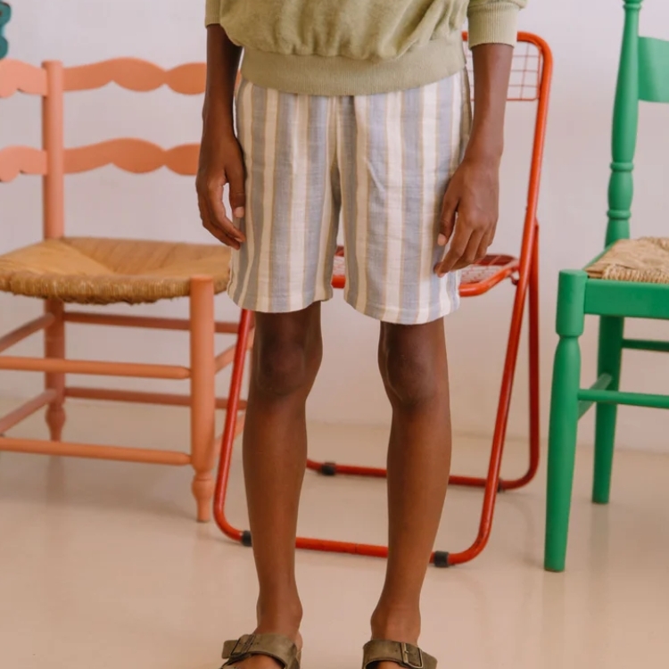 STUDIO BOHEME 藍金條紋綁帶五分褲 BERMUDA BASILE - RAYURES BLUE GOLD