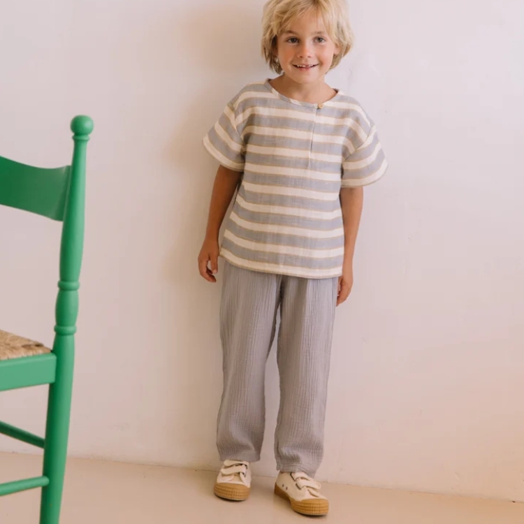 STUDIO BOHEME 後釦口袋壓紋長褲 PANTALON COUSIN - BLUE SILVER