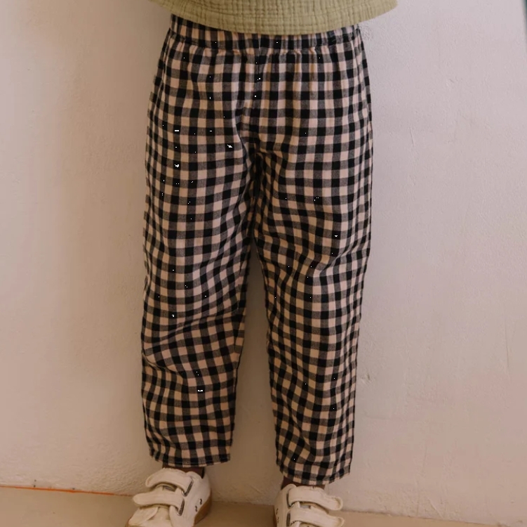 STUDIO BOHEME 黑白格紋後釦口袋長褲 PANTALON COUSIN - VICKY ECRU NOIR