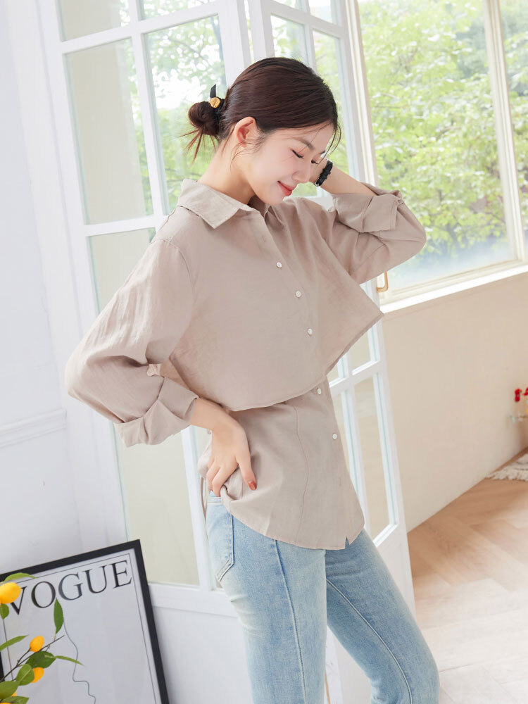 OH!HER棉麻輕透短版襯衫