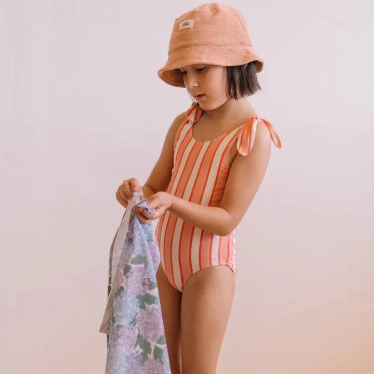 STUDIO BOHEME 玫瑰粉條紋綁帶連身泳衣 MAILLOT BAIN ROBERTA - RAYURES ROSE ROUGE