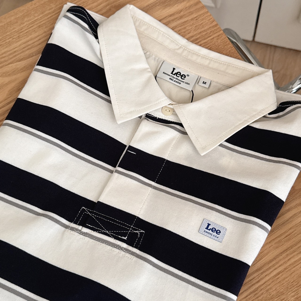 （現貨）韓牌 LEE 貼布logo 條紋 polo領 短T LE2602ST34