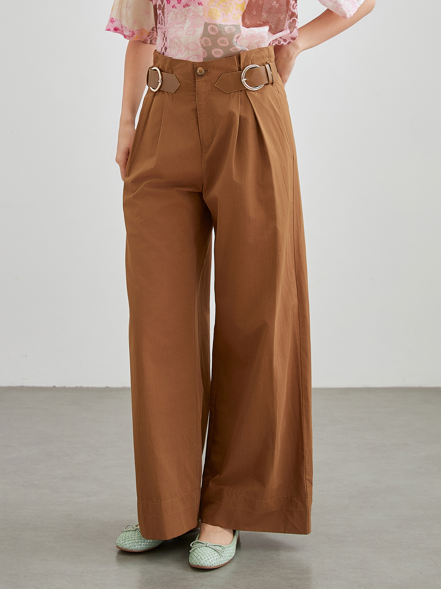 mi-tu 腰帶設計感闊腿褲