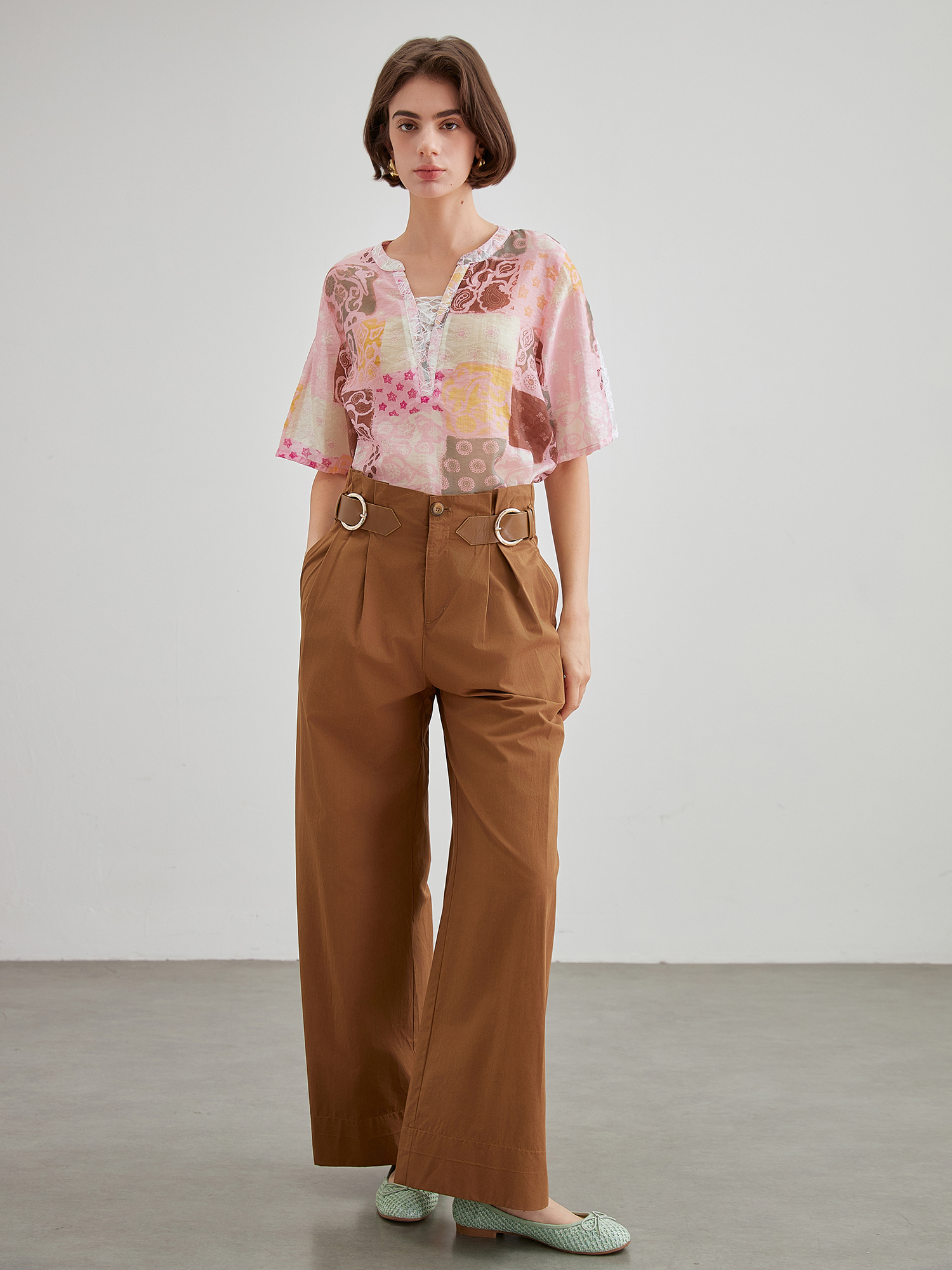 mi-tu 腰帶設計感闊腿褲