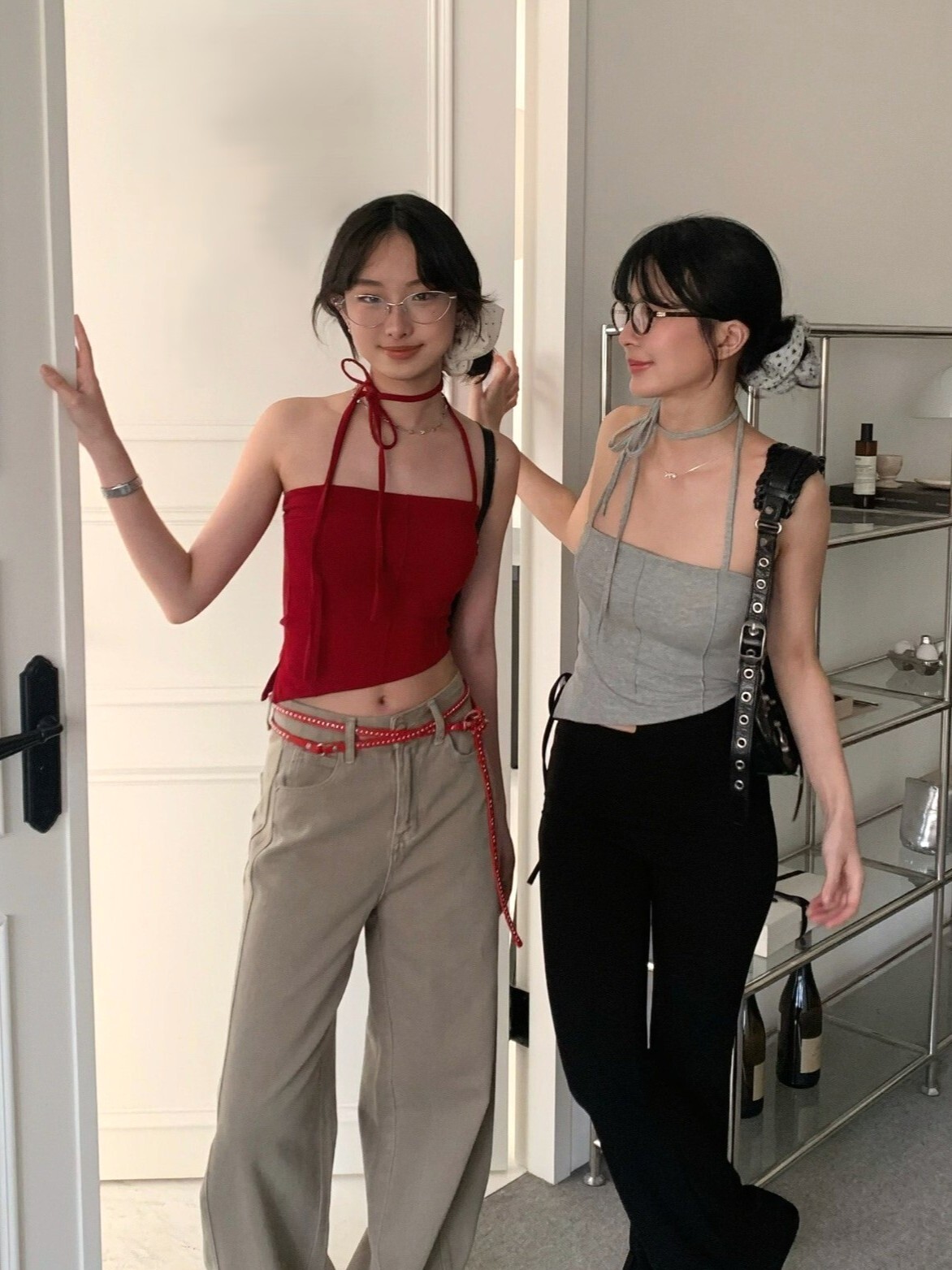 沙灘足跡 下斜角綁脖平口bra top