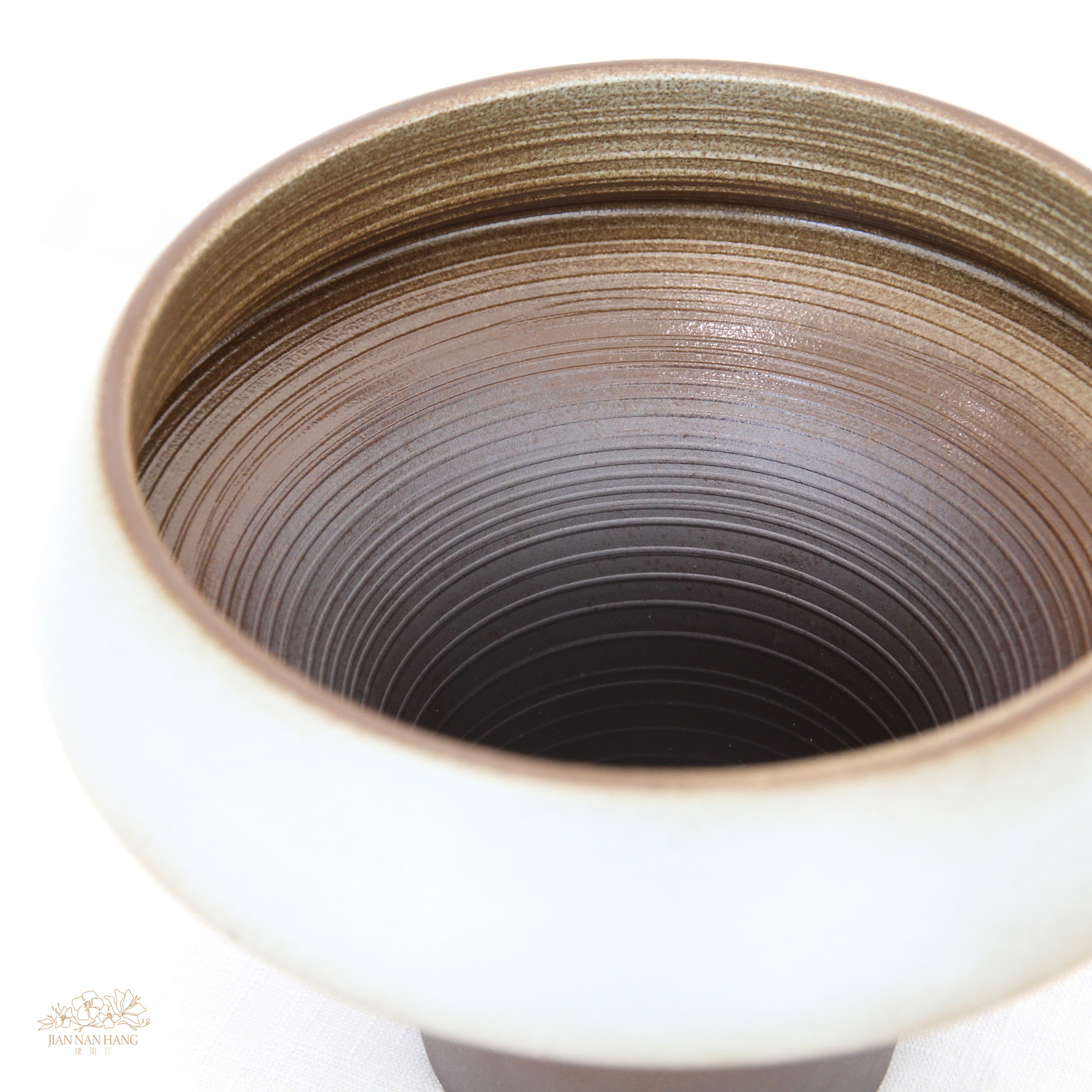 陶瓷花器 筒口陶瓷盆 白咖