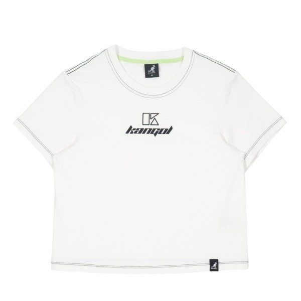 【Kangol】女款短版幾何圖T｜短版剪裁 幾何印花-白色