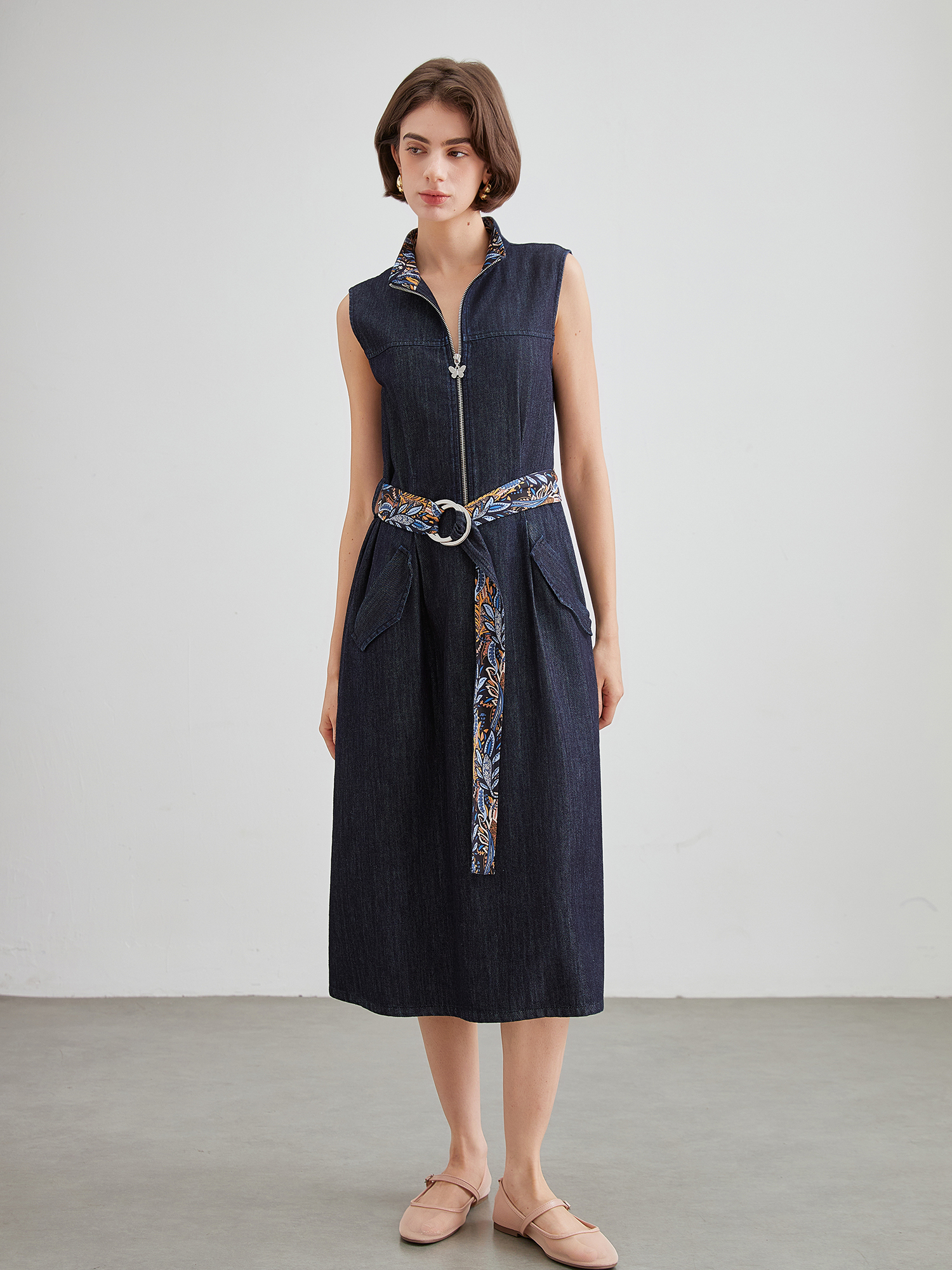 mi-tu 拼色牛仔背心連身裙