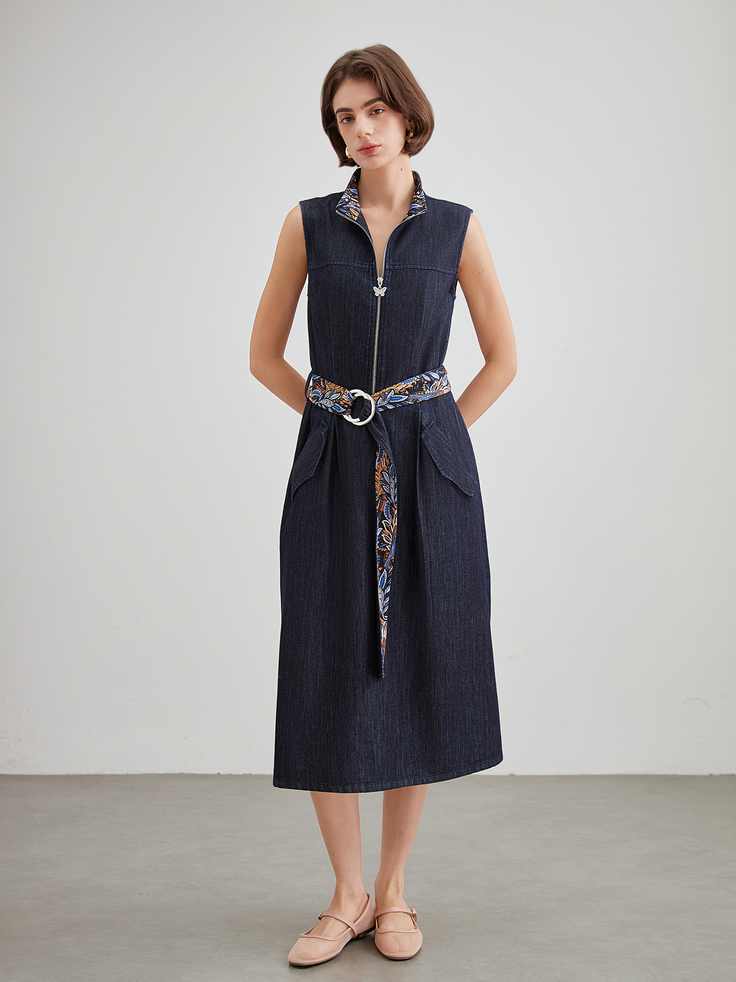 mi-tu 拼色牛仔背心連身裙