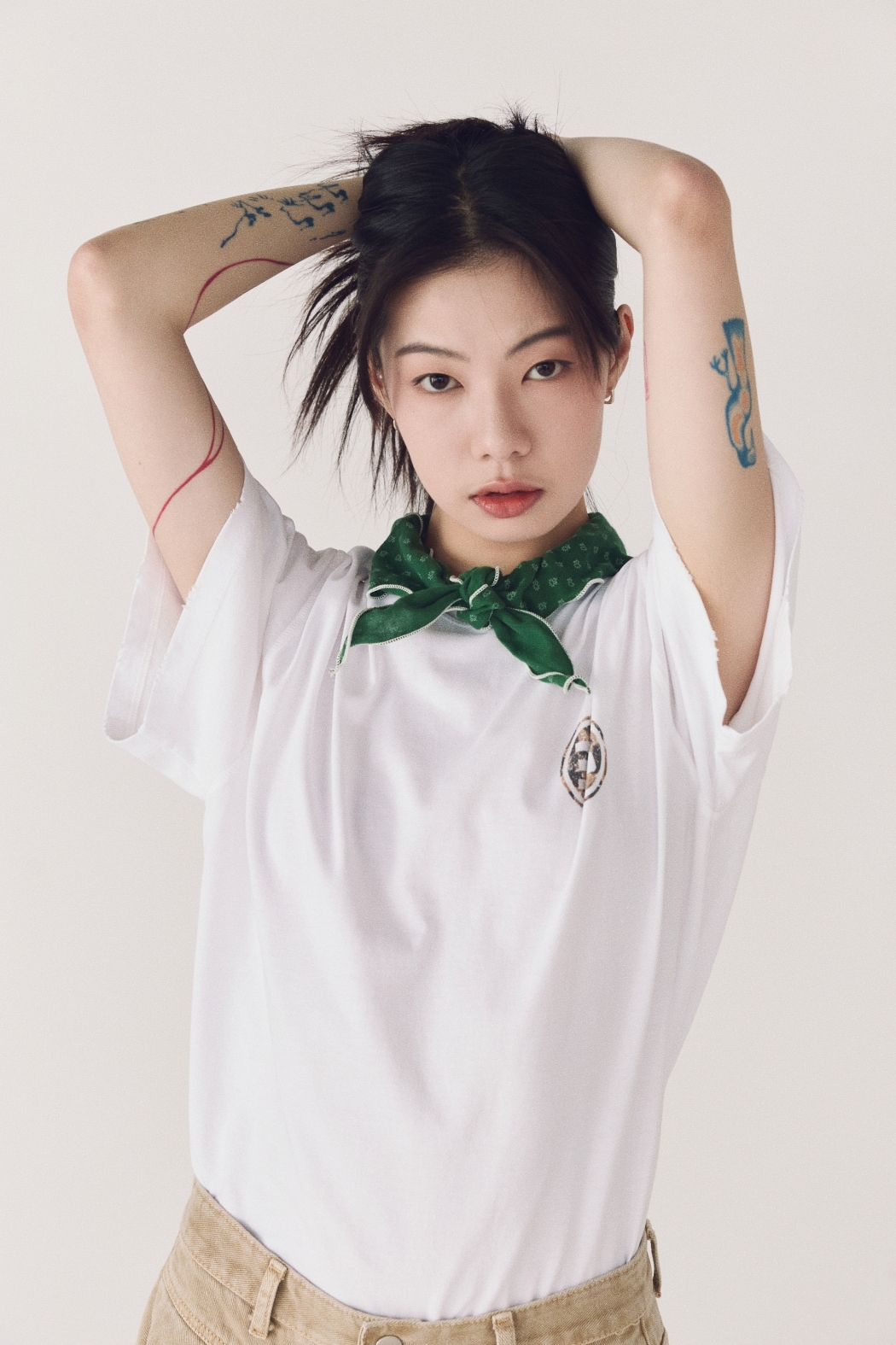 小花木耳邊三角巾-綠