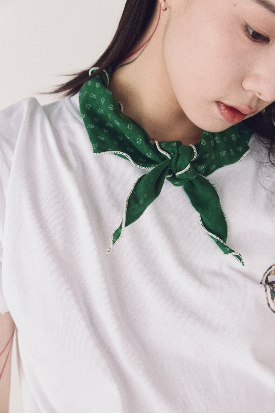 小花木耳邊三角巾-綠