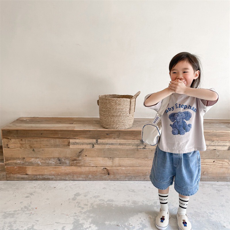 隨心所欲搭配 點點短TEE大象兔兔短TEEꕀꕀꕀ ＊可搭配夏日必備！不分男女包色款牛仔五分褲變套裝