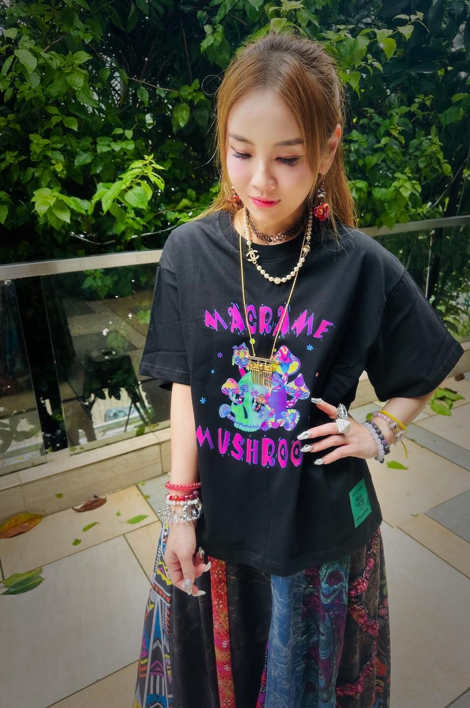 Macrame 迷幻蘑菇民族Tee - 黑色 (0414)