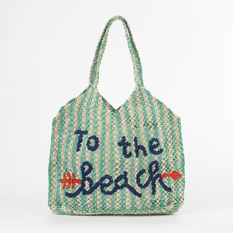 英國 The Jacksons 手工編織字母Drew條紋包 To the beach (天空藍)
