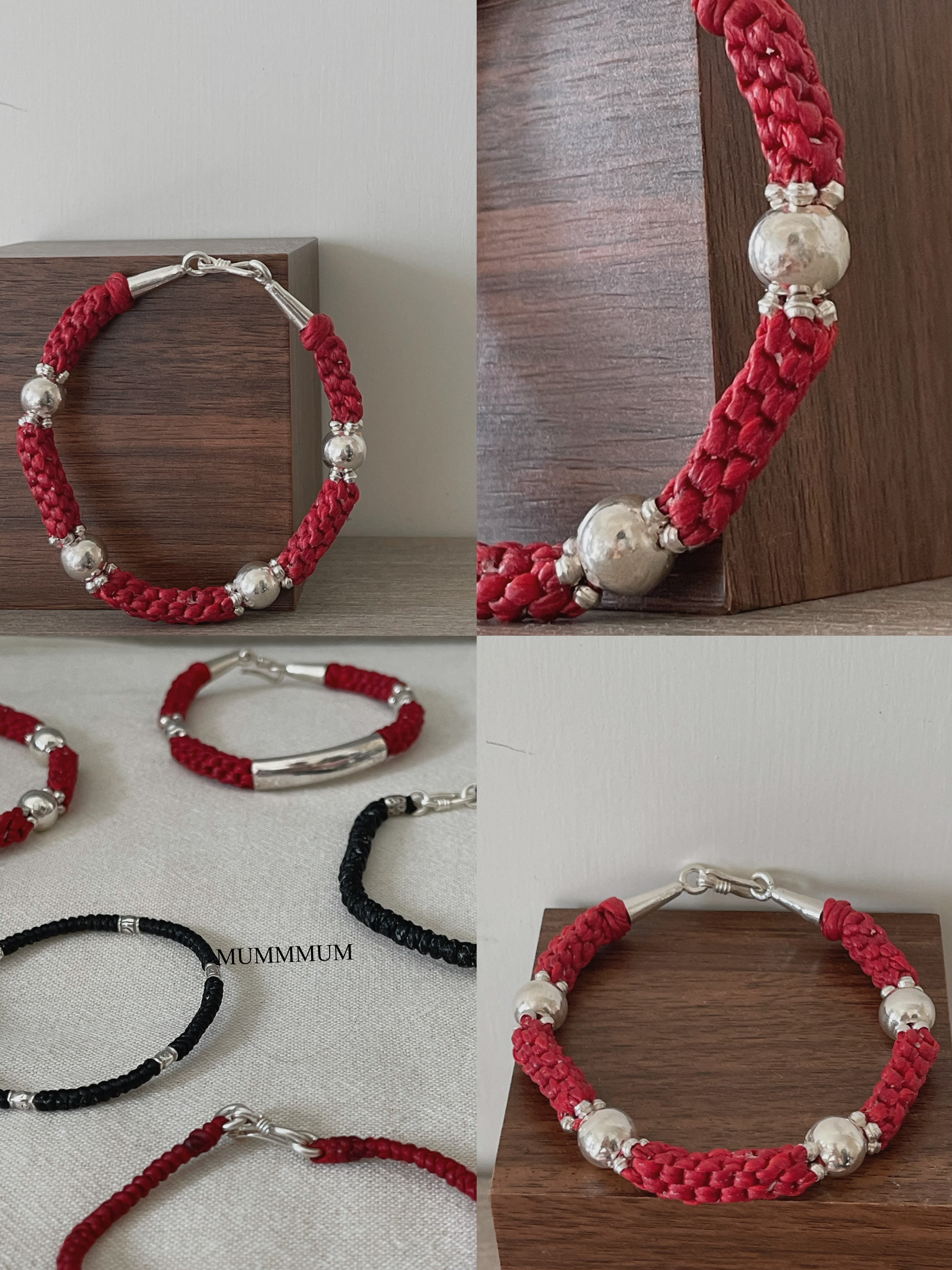 SL13326/紅色三粒小波手繩