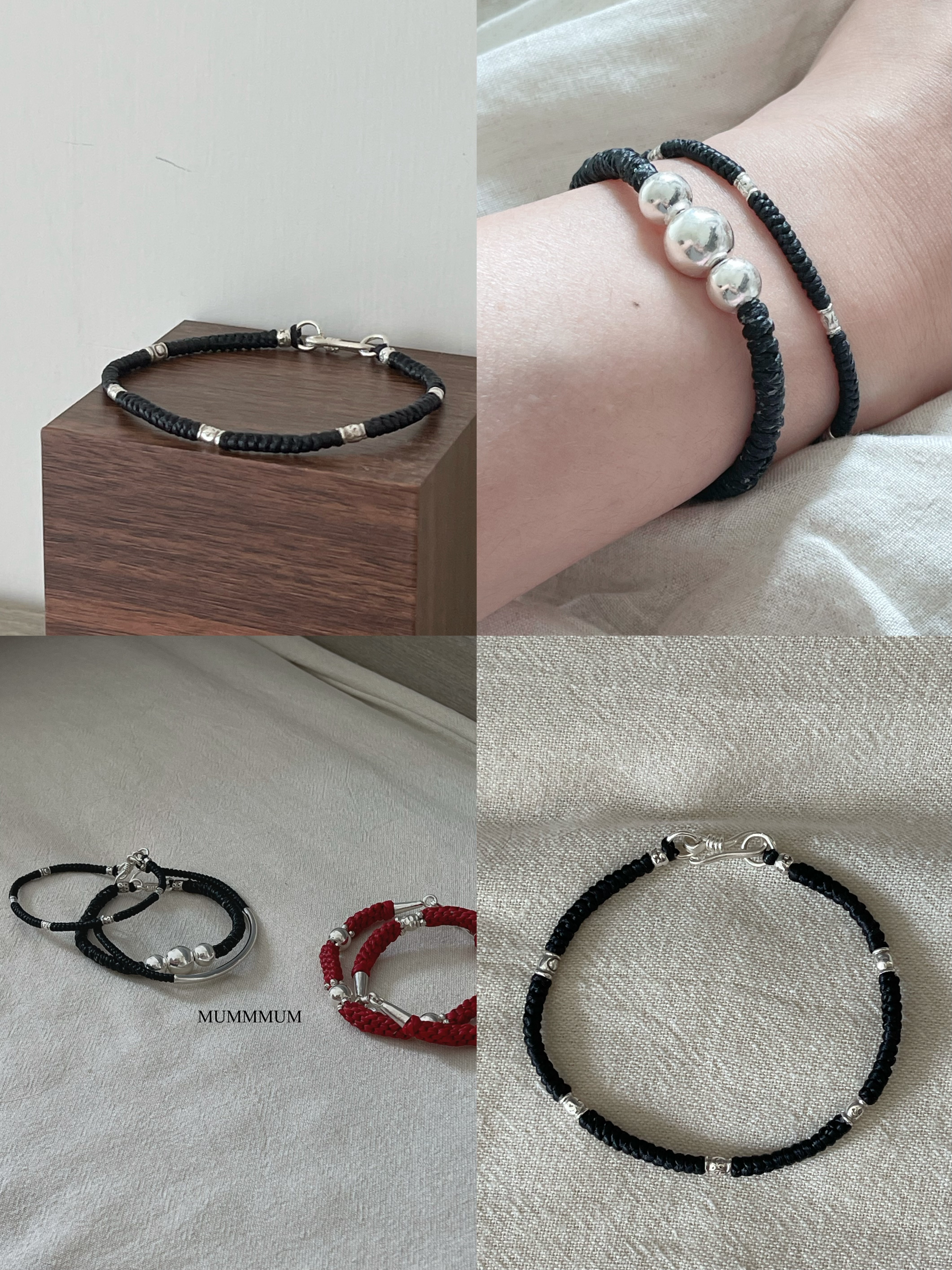 SL13328/黑色4粒小花手繩