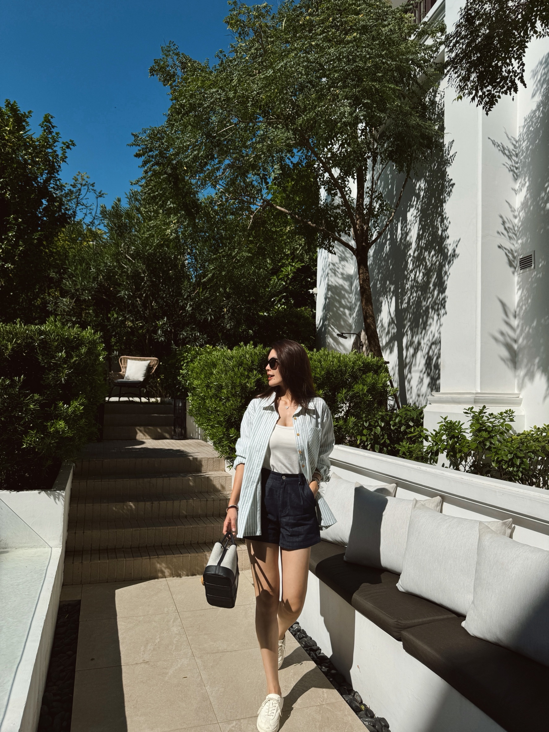 清新直條斜紋口袋襯衫-果綠