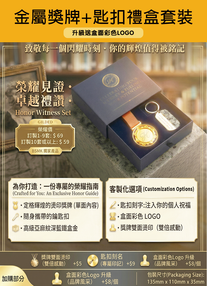 訂製金屬獎牌+匙扣禮盒套裝 升級送盒面彩色LOGO BK2668