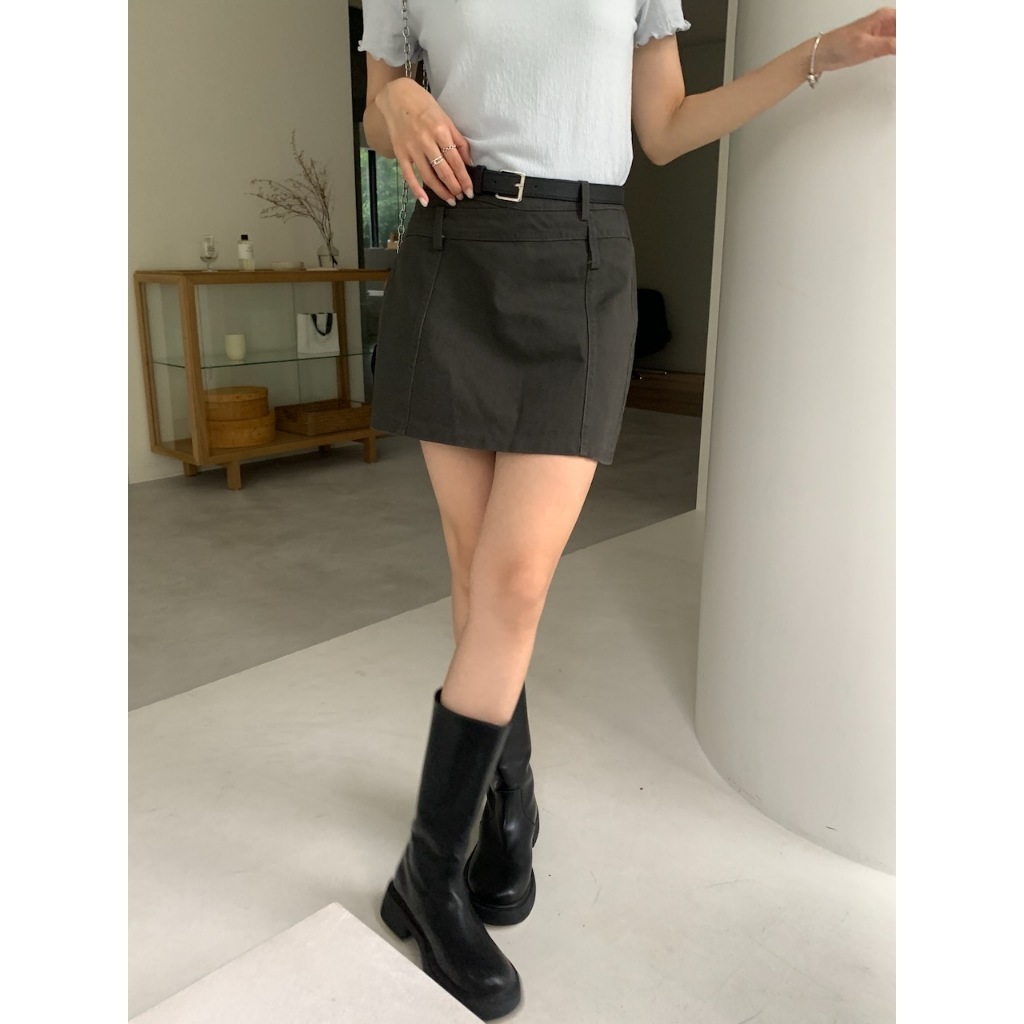 A17 微工裝 時髦褲頭皮帶牛仔短裙 #4534