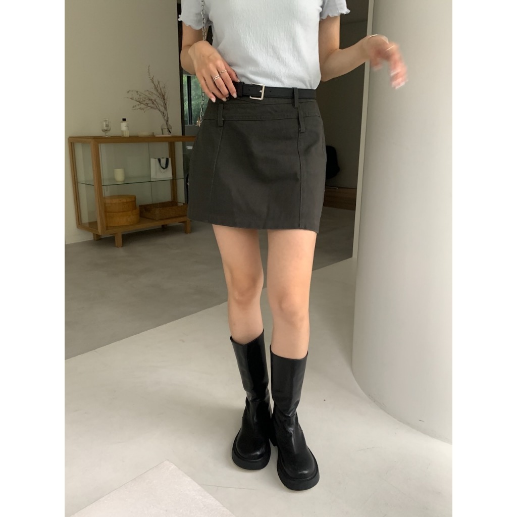 A17 微工裝 時髦褲頭皮帶牛仔短裙 #4534